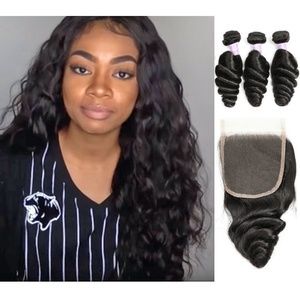3 Bundles Loose Wave Virgin Hairline Lace Closure